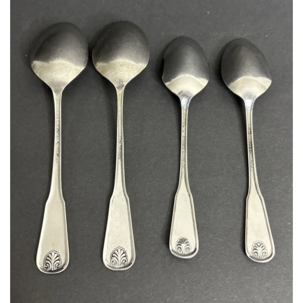 4 Oneida Colonial Mood Spoons 2 Teaspoons 2 Soup Spoons Shell Stainless